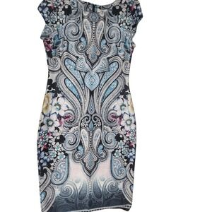 Cato Floral Paisley Print Dress Blue White Black Women's Size 8